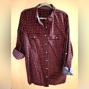 Talbots Size 20W Tab Sleeve Blouse in Navy w Red, Blue, & White Daisy Print